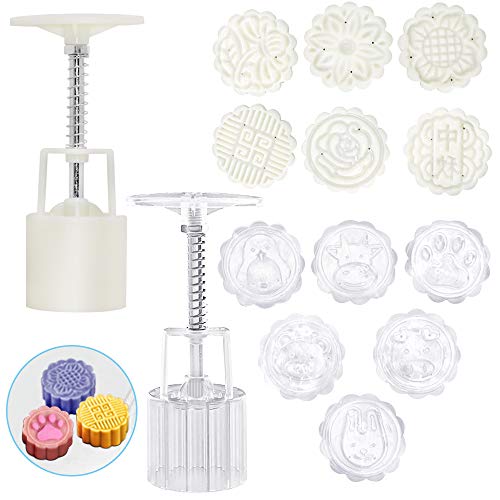 FineGood - Molde para pasteles de luna con 12 sellos de galletas, diseño de flores, 50 g de presión a mano, herramientas para hornear galletas