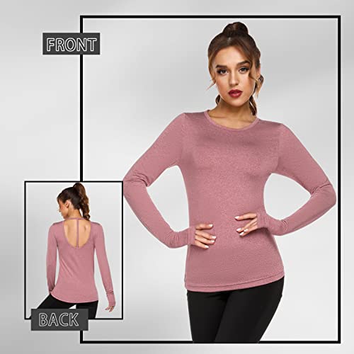 Fipput Camiseta Manga Larga Mujer Deporte Secado Rápido Camiseta Espalda Descubierta Mujer Manga Larga Camiseta Deporte Mujer con Agujeros para los Pulgares,Rojo,S
