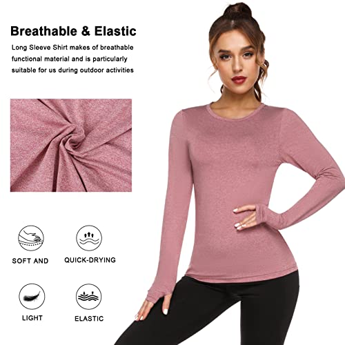 Fipput Camiseta Manga Larga Mujer Deporte Secado Rápido Camiseta Espalda Descubierta Mujer Manga Larga Camiseta Deporte Mujer con Agujeros para los Pulgares,Rojo,S