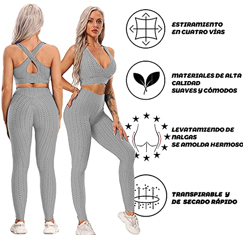 FITTOO Leggings Push Up Mujer Mallas Pantalones Deportivos Alta Cintura Elásticos Yoga Fitness  Gris S