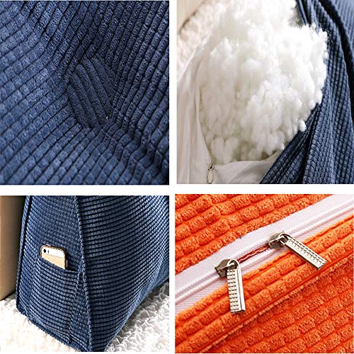 FLHSLY Casa Color sólido Pana cojín de Lectura Cojines Triangulares cuña la Cama Respaldo Soporte Lumbar Adecuado para habitación sofá,Naranja,180 * 50cm