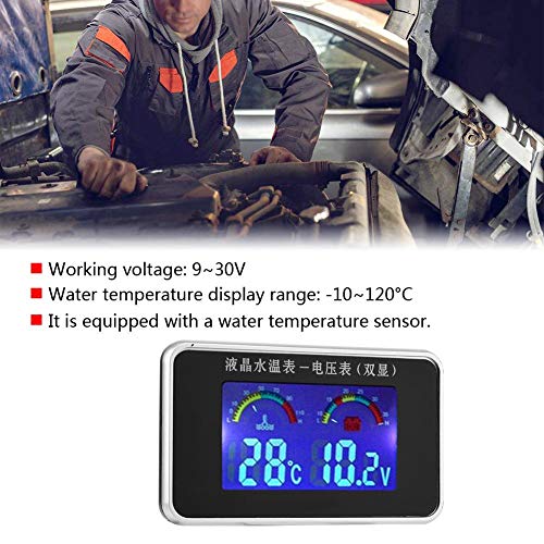 Fydun Medidor de temperatura del agua 10-120 Grado Voltímetro Coche Pantalla LCD con 10mm Termómetro de agua Sensor de temperatura del agua 12V / 24V / 36V