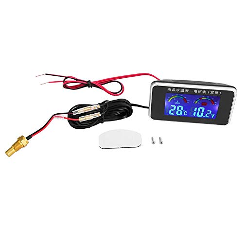 Fydun Medidor de temperatura del agua 10-120 Grado Voltímetro Coche Pantalla LCD con 10mm Termómetro de agua Sensor de temperatura del agua 12V / 24V / 36V