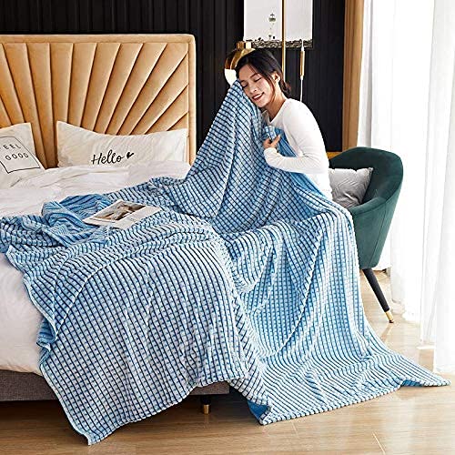GAO Tuo Manta de Microfibra Color sólido, Microfibre Extra Suave，para Sofá o Cama, Ideal para Protegerse del Frio, En Color Gris,Adultos, niños, Animales (Azul y Blanco, 70x100cm)
