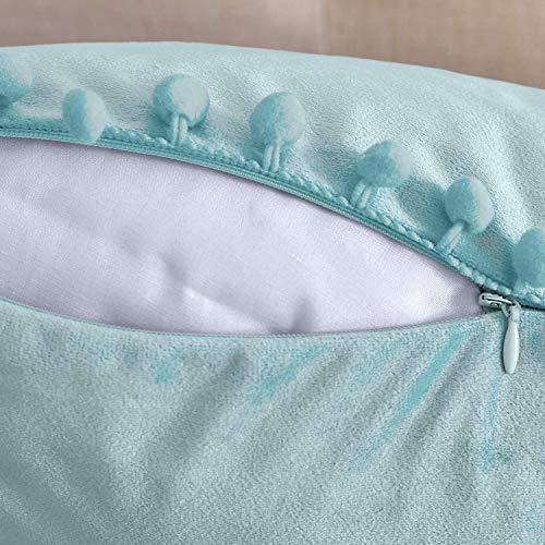 GaoTuo Terciopelo Suave Fundas de Almohada Decorativas de Terciopelo para el hogar, sofá Cama con Bola de Color sólido, Sala de Estar, Dormitorio, Estudio (Azul)