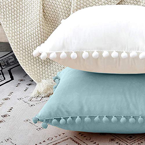 GaoTuo Terciopelo Suave Fundas de Almohada Decorativas de Terciopelo para el hogar, sofá Cama con Bola de Color sólido, Sala de Estar, Dormitorio, Estudio (Azul)