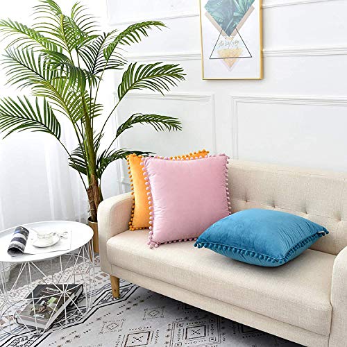GaoTuo Terciopelo Suave Fundas de Almohada Decorativas de Terciopelo para el hogar, sofá Cama con Bola de Color sólido, Sala de Estar, Dormitorio, Estudio (Azul)