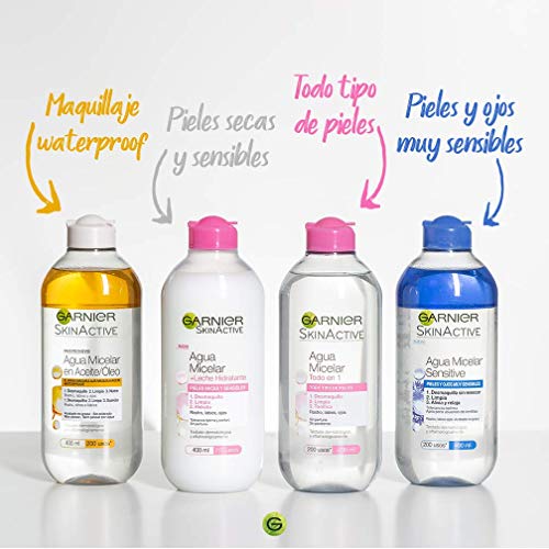 Garnier Skin Active, Agua Micelar Clásica Todo en Uno, Desmaquillante, Limpiador Facial, Limpia Rostro, Labios y Ojos, Sin Aclarado, para Todo Tipo de Pieles, Formato Maxi, 700 ml