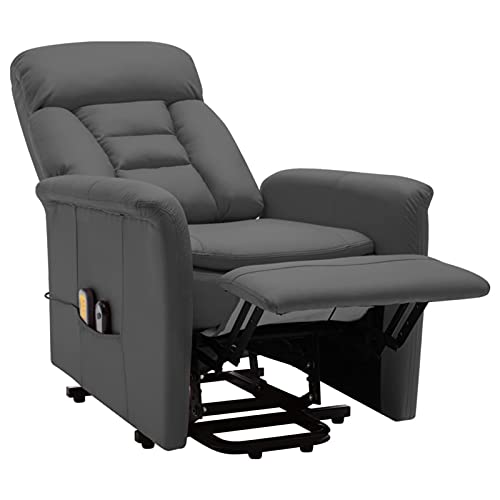 Gawany Sillón de Masaje Reclinable Sillón Reclinable Eléctrico Sillón Reclinable con Sistema de Elevación de Cuero Sintético Gris Antracita 73 x 93 x 104 cm