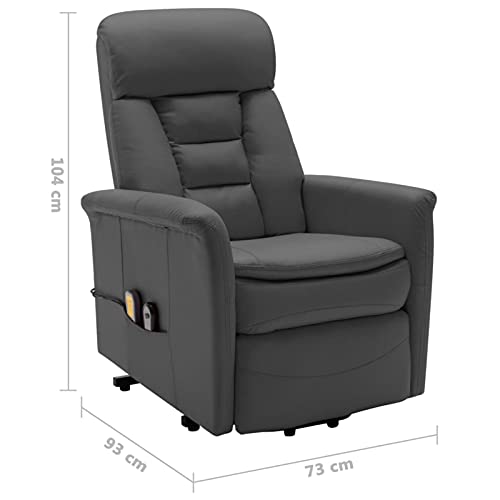 Gawany Sillón de Masaje Reclinable Sillón Reclinable Eléctrico Sillón Reclinable con Sistema de Elevación de Cuero Sintético Gris Antracita 73 x 93 x 104 cm