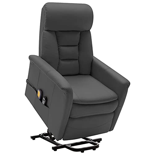 Gawany Sillón de Masaje Reclinable Sillón Reclinable Eléctrico Sillón Reclinable con Sistema de Elevación de Cuero Sintético Gris Antracita 73 x 93 x 104 cm
