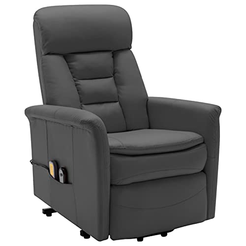 Gawany Sillón de Masaje Reclinable Sillón Reclinable Eléctrico Sillón Reclinable con Sistema de Elevación de Cuero Sintético Gris Antracita 73 x 93 x 104 cm