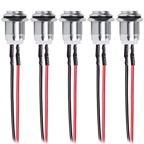 Gebildet 5 Pcs Pulsador a Prueba de Agua Botón de Acero Inoxidable Momentáneo Encendido Apagado con Alambre 12mm 2A 12V/24V/125V/250V(Cabeza Alta)