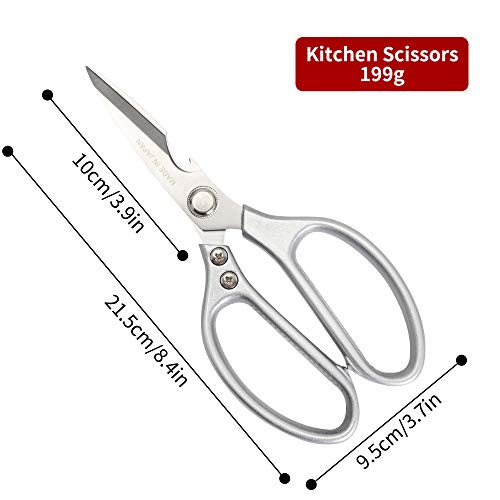GERIINEER Tijeras de Cocina Profesionales Acero Inoxidable Tijeras Cocina Zurdos Adulto Multifunción para Pizza, Pollo, Carne, Hierbas, Sacacorchos, Apto para lavavajillas (Plata)