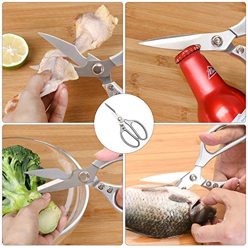 GERIINEER Tijeras de Cocina Profesionales Acero Inoxidable Tijeras Cocina Zurdos Adulto Multifunción para Pizza, Pollo, Carne, Hierbas, Sacacorchos, Apto para lavavajillas (Plata)