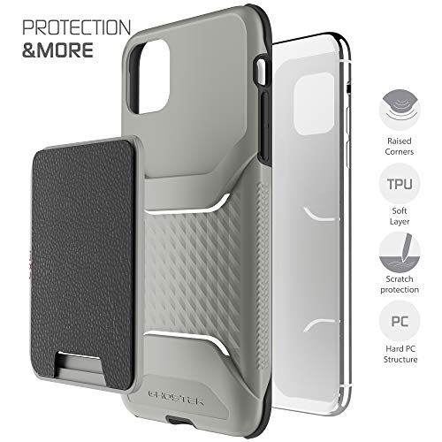 Ghostek Exec iPhone 11 Pro MAX Wallet Case Card Holder with Built-in Magnet for Car Mounts and Easily Detachable Leather Card Pocket for Wireless Charging 2019 iPhone 11 Pro MAX (6.5")(Gray)