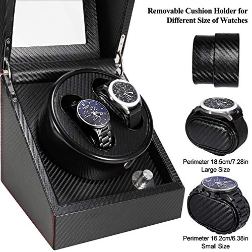 Gifort Caja de Relojes Automaticos Estuche para 2 Relojes, Watch Winder de Cuero PU Super Silencioso Caja Organizadora de Relojes Hombre Mujer, Alimentado por Batería o Red