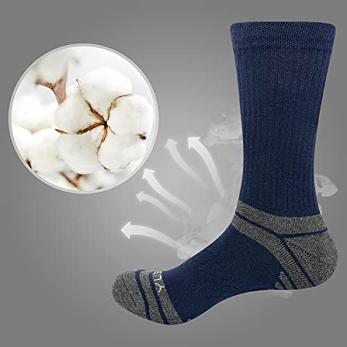 GiveGift YUEDGE 5 Pares Termicos Calcetines de Algodón para Hombre Calcetines de Montaña Senderismo talón y puntera reforzados almohadilla Transpirable Trabajo Botas Calcetines Azul XL