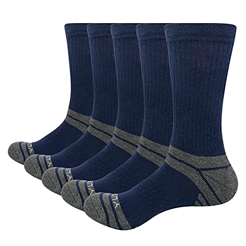 GiveGift YUEDGE 5 Pares Termicos Calcetines de Algodón para Hombre Calcetines de Montaña Senderismo talón y puntera reforzados almohadilla Transpirable Trabajo Botas Calcetines Azul XL