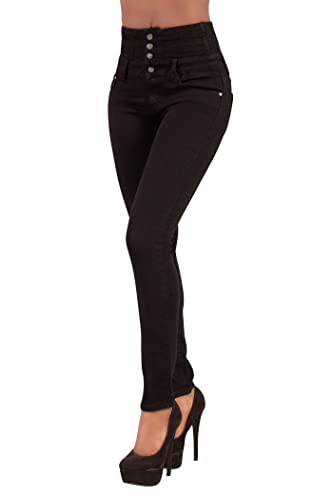Glook - Pantalones vaqueros negros de cintura alta, ajustados, ajustados, elásticos, para levantamiento de glúteos, para mujer Negro Negro ( 40