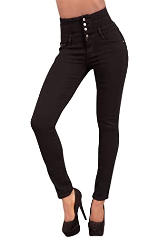 Glook - Pantalones vaqueros negros de cintura alta, ajustados, ajustados, elásticos, para levantamiento de glúteos, para mujer Negro Negro ( 40