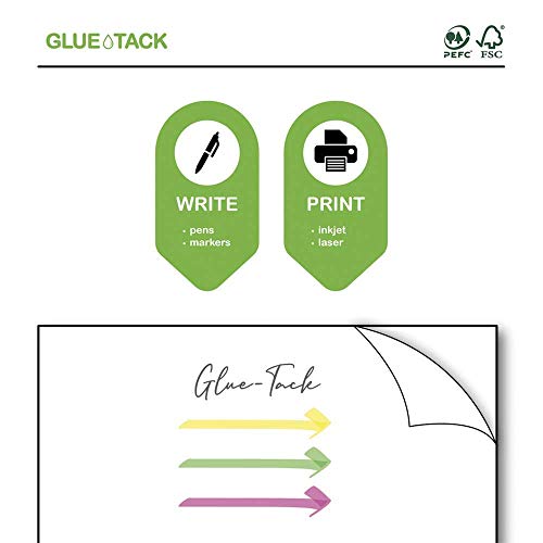 Gluetack – Etiquetas Adhesivas 210 x 297mm -A4 | 50 Folios Adhesivos-1 Etiqueta/Hoja–50 Etiquetas | Papel de Pegatina para Imprimir