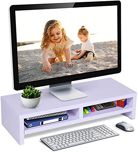 GOTOTOP - Soporte de monitor con 2 niveles de madera para elevar monitor, ordenador o escritorio, casa, elevar, pantalla LCD, Mac, ordenador portátil, 50 x 20 x 11,7 cm, carga 30 kg, color blanco
