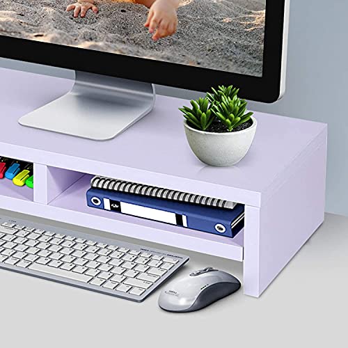 GOTOTOP - Soporte de monitor con 2 niveles de madera para elevar monitor, ordenador o escritorio, casa, elevar, pantalla LCD, Mac, ordenador portátil, 50 x 20 x 11,7 cm, carga 30 kg, color blanco