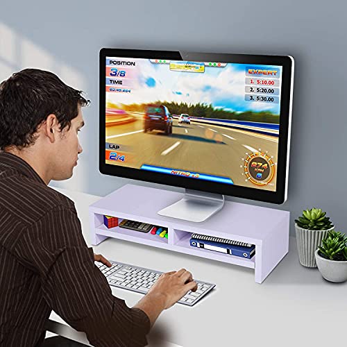 GOTOTOP - Soporte de monitor con 2 niveles de madera para elevar monitor, ordenador o escritorio, casa, elevar, pantalla LCD, Mac, ordenador portátil, 50 x 20 x 11,7 cm, carga 30 kg, color blanco
