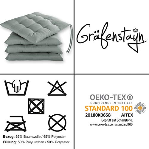 Gräfenstayn® Juego de 4 Cojines 40x40x3cm con Correas de sujeción para Interior y Exterior con Junta Oeko-Tex - (Antracita)