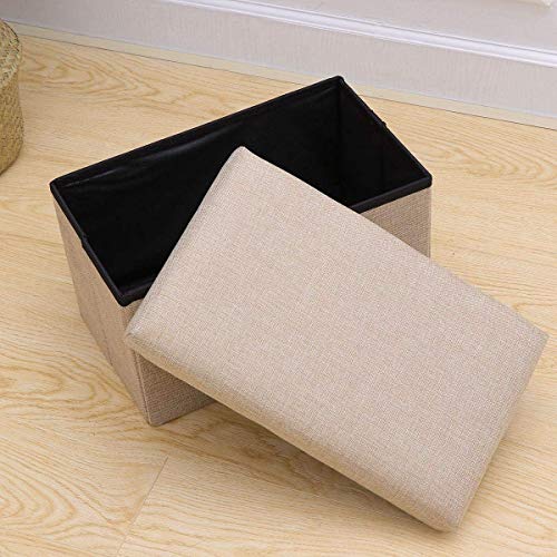 GreaTool Taburete para almacenaje, Puff Plegable, Banco Dormitorio, Salón (45x25x25CM, Beige)