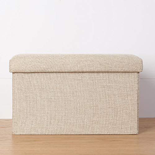 GreaTool Taburete para almacenaje, Puff Plegable, Banco Dormitorio, Salón (45x25x25CM, Beige)