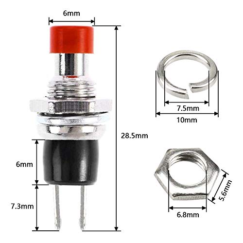 GTIWUNG 20Pcs Mini Botón Pulsador 7mm,Pre Cableado Mini Interruptor,Momentáneo de Botón 1A 250 V AC Resorte con Dos Pines SPST Normalmente Abierto,con alambres previamente soldados,Rojo & Negro
