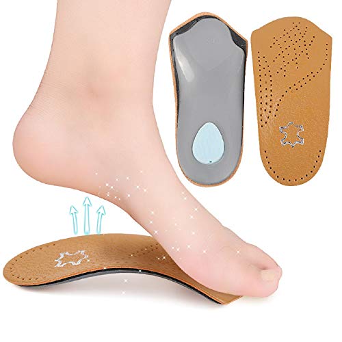GuardInsoles Plantillas Ortopédicas Soporte Para el Arco Inserciones de Fascitis Plantar de 3/4 con Almohadilla Para el Metatarso Cojín del Talón, Cuero Fino Ultraligero Para Pies Planos（41-42