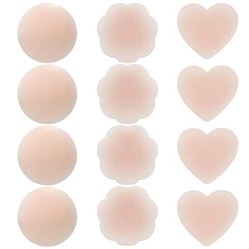 GuKKK Cubierta de Pezón, 6 Pares Cubierta de Pezón de Silicona, Pezones Reutilizables Pegatinas, Sujetadores Adhesivos Invisibles (Forma de Corazón, Forma de Flor, Forma de Círculo)