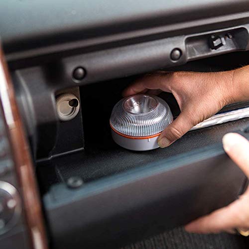 HELP FLASH - luz de Emergencia AUTÓNOMA preseñalización Peligro y Linterna, homologada, DGT, V16, activación AUTOMÁTICA + Martillo de Emergencia rompeventanas y Cortador de cinturón de Seguridad