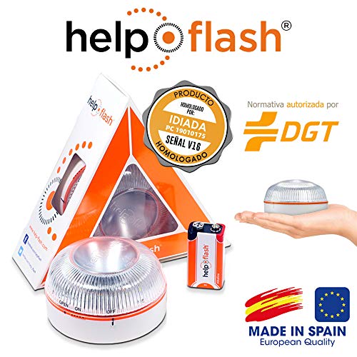 HELP FLASH - luz de Emergencia AUTÓNOMA preseñalización Peligro y Linterna, homologada, DGT, V16, activación AUTOMÁTICA + Martillo de Emergencia rompeventanas y Cortador de cinturón de Seguridad