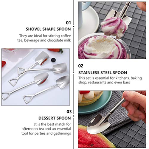Hemoton 4 piezas Cuchara para postres Cucharas de café de acero inoxidable con forma de pala Juego de Cucharas para Café Tenedores de frutas Cuchara de helado de sandía Plata