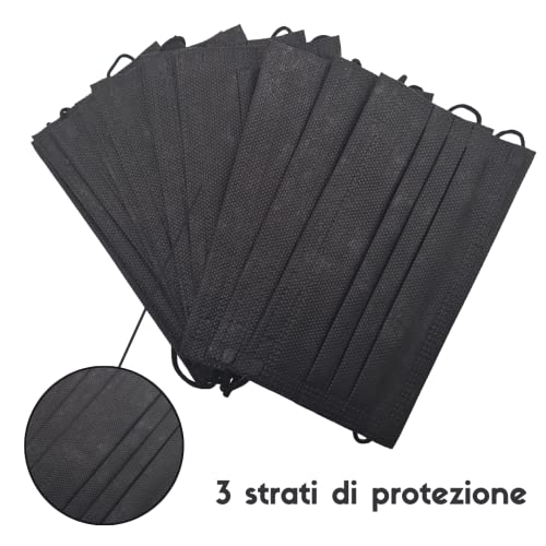 HI-TECH ITALIA STORE 50 Mascarillas Quirúrgicas Negras Tipo II R, Mascarillas Quirúrgicas Filtrantes con 3 Capas de Protección en TNT, Mascarillas 100% Made in Italy