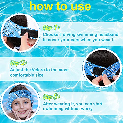 Hicarer Diadema de Natación Banda de Oídos Diadema de Natación Ajustable con Estampado Diadema de Protección de Oídos Mantener el Agua Fuera y Sujetar Tapones de Oídos para Adultos (6 Piezas)