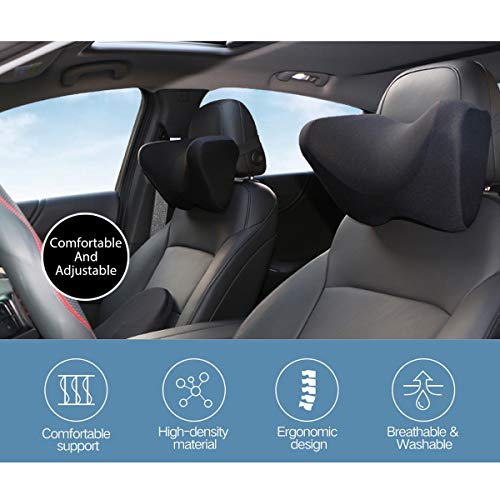 Hivexagon Almohada para Cuello del Coche con Correa Ajustable, Funda Lavable, Almohada para Reposacabezas de Espuma Viscoelástica, Almohadilla para Cuello Hombros per Alivio del Dolor