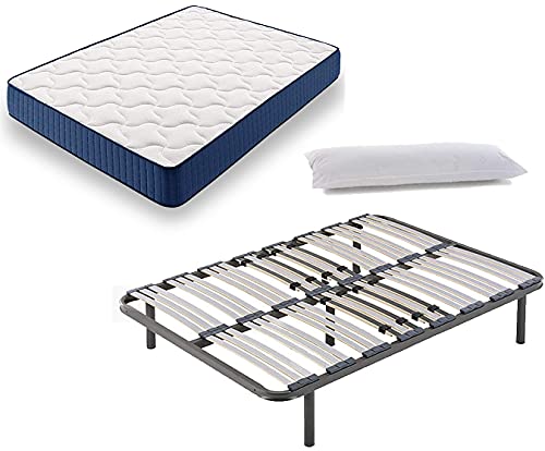 HOGAR24 ES Cama Completa - Colchón Viscoelástico Viscorelax + Somier Multiláminas + 5 Patas de 32cm + Almohada de Fibra, 120x200 cm