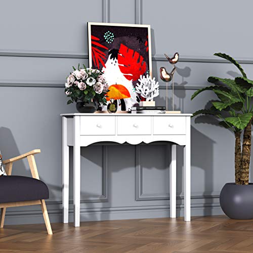 HOMCOM Mueble Mesa Recibidor Tipo Consola de Entrada y Mesa Auxiliar con 3 Cajones en Color Blanco y Material de Madera 100x32x85cm