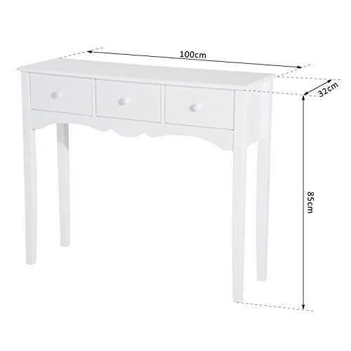 HOMCOM Mueble Mesa Recibidor Tipo Consola de Entrada y Mesa Auxiliar con 3 Cajones en Color Blanco y Material de Madera 100x32x85cm