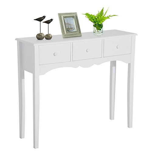 HOMCOM Mueble Mesa Recibidor Tipo Consola de Entrada y Mesa Auxiliar con 3 Cajones en Color Blanco y Material de Madera 100x32x85cm