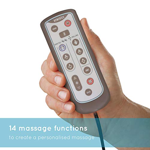 HoMedics Shiatsu Max Asiento de Masajes Eléctrico para Espalda y Hombros – Silla Masajeadora con 14 Programas, Intensidad y Calor Regulables, Vibración, Masaje Shiatsu, Localizado o Completo - Gris