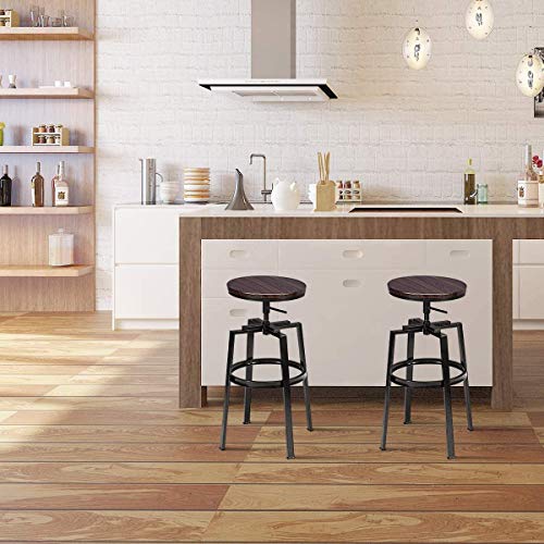 Homy Casa Juego de 2 taburetes de bar, estilo industrial, estilo vintage, parte superior de MDF y estructura de metal, silla de desayuno ajustable