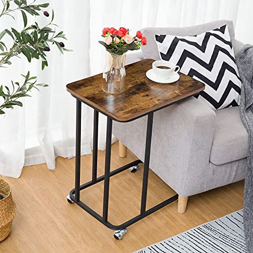 HOOBRO Mesa Auxiliar con Ruedas, Mesa de Sofá, Mesa Móvil, Mesa de Ordenador Portátil, Carrito, salón, Dormitorio, Fácil de Montar, Ahorro de Espacio, Tobogán Junto al Sofá, Estilo Retro EBF01SF01