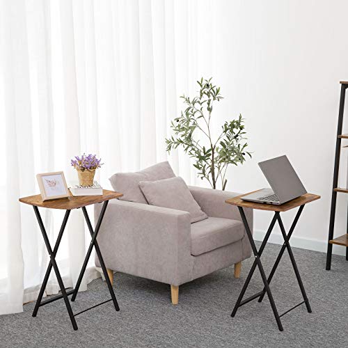 HOOBRO Mesa Auxiliar Plegable, Mesa Lateral para Sofá, Escritorio Pequeño para Portátil, pequeño Plegable Mesa de TV, Fácil Almacenamiento Estructura, Marrón Rústico EBF17BZ01