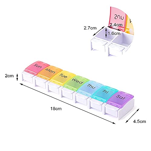 Houdao Pastillero Semanal 1 Toma Pastillero Pequeño Bolsillo Pastillero Diario Organizador Medicamentos Semanal para Vitaminas, Aceites de Pescado con 7 Compartimentos Perfecto para Viaje(Multicolor)
